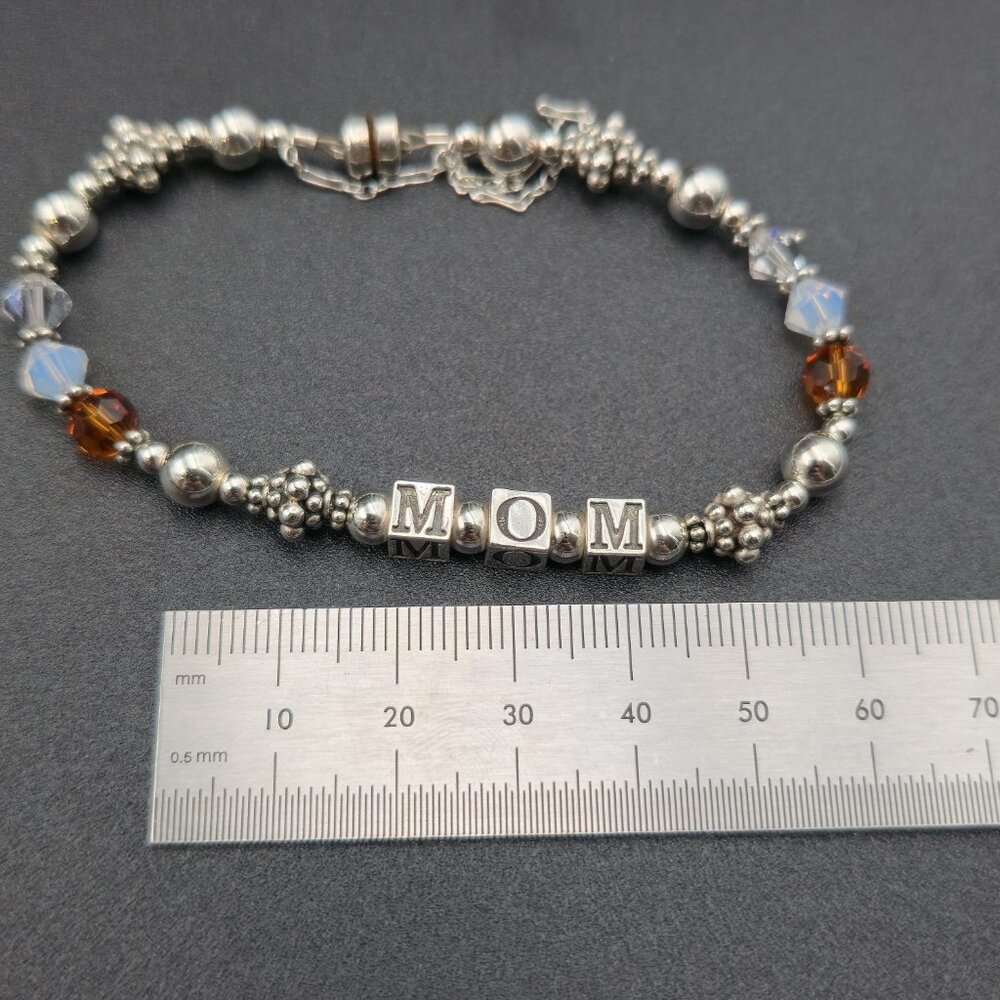 7 Inch Sterling Silver Handmade Mom Magnetic Clasp Bracelet B941 - Picture 5 of 6